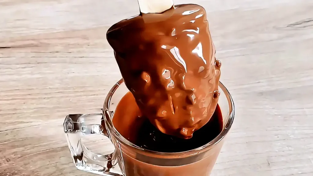 Dipping frozen milk popsicle into melted chocolate with chopped pistachios